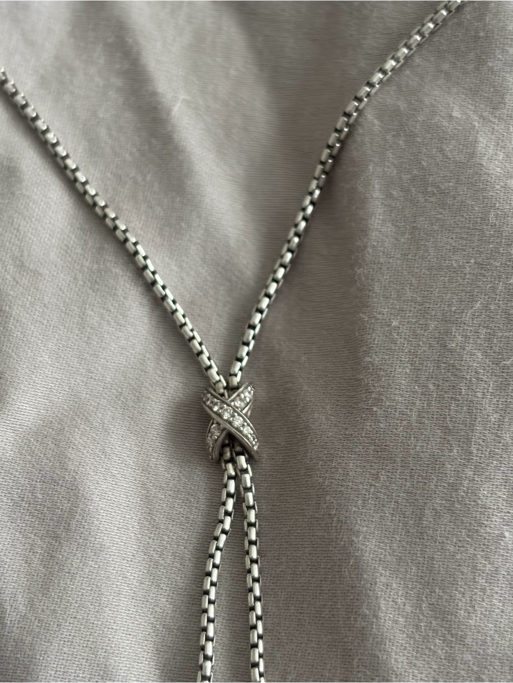 David Yurman Petite X Lariat Necklace in Sterling Silver with Diamonds Silver